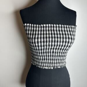 John Galt Brandy Melville Black White Gingham Smocked Tube Top One Size OS Y2k